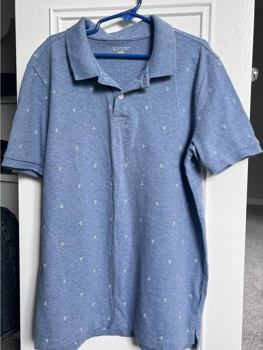 Old Navy Light Blue Polo with Tiny White Anchor Print
